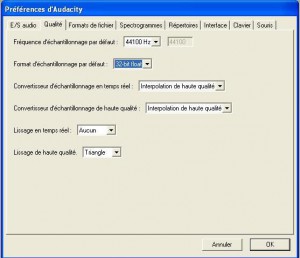 Audacity qualité enregistrement