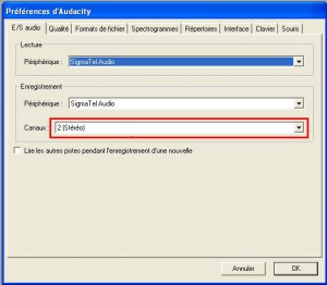 Réglage enregistrement stéréo